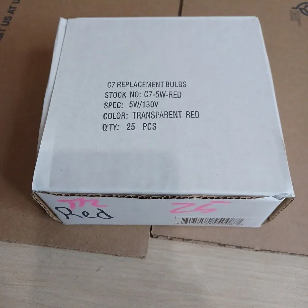 C7 5W RED Box of 25 Replacement Bulbs Transparent 130v NOS Light Show Outdoor